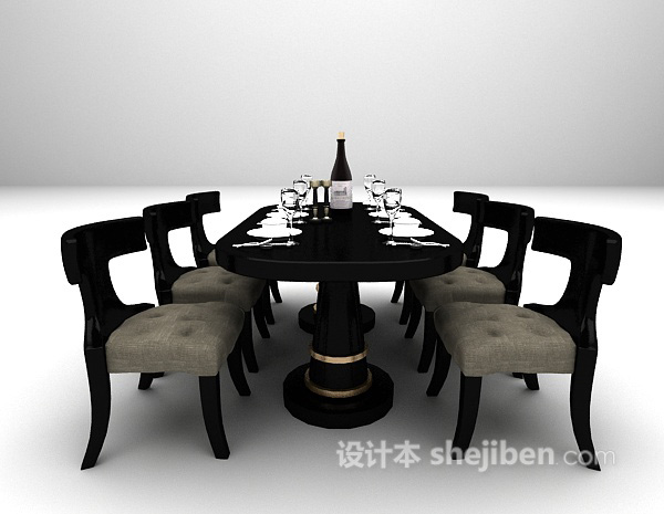 设计本黑色欧式餐桌组合3d模型下载