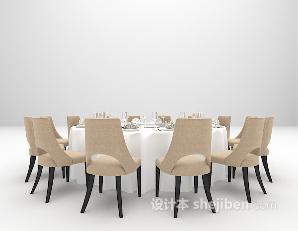 设计本欧式圆形餐桌3d模型下载