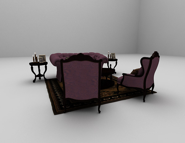 欧式风格紫色沙发椅3d模型下载