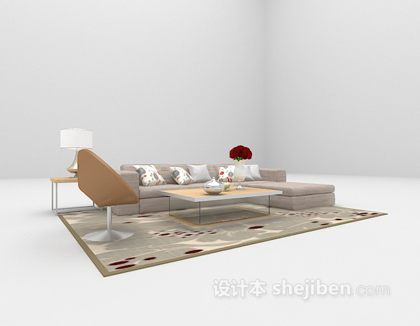 现代家庭组合沙发3d模型下载