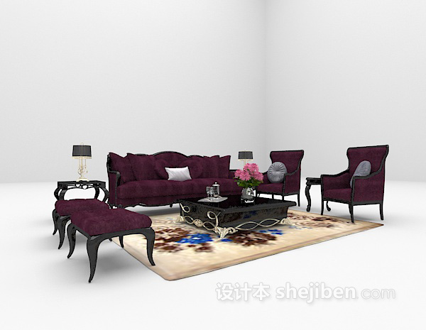 大红色欧式沙发3d模型