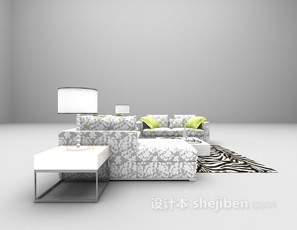 设计本组合白色沙发3d模型下载