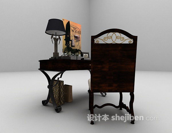 设计本欧式古典书桌椅组合3d模型下载