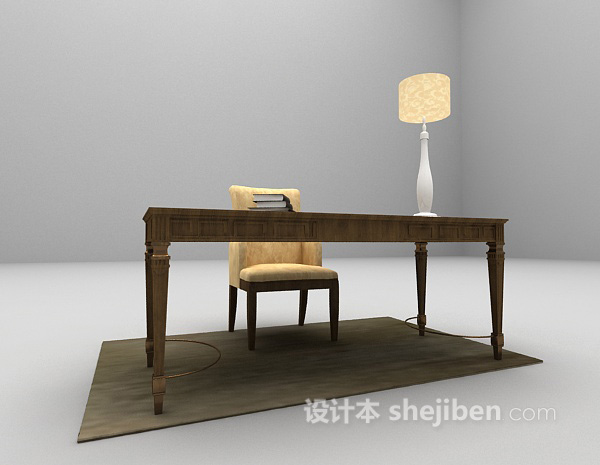 欧式风格欧式书桌椅组合3d模型下载