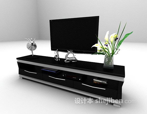 设计本黑色简易电视柜3d模型下载