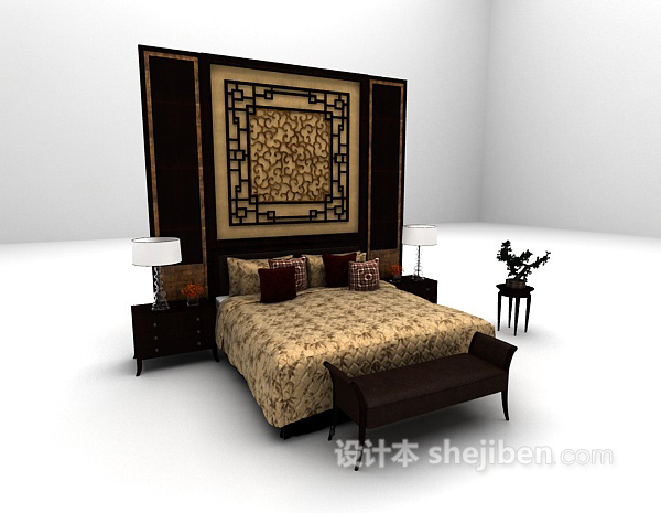 欧式风格欧式古典双人床3d模型下载