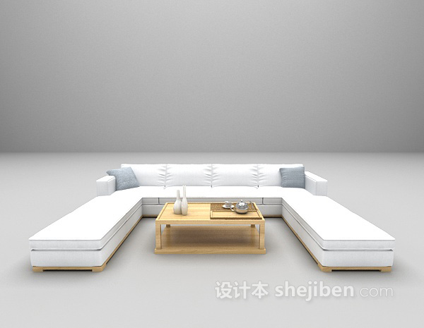 现代白色木质沙发3d模型下载