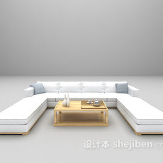 现代白色木质沙发3d模型下载