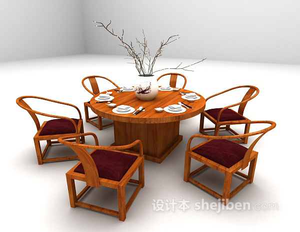 免费红木餐桌3d模型下载