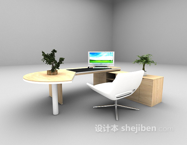 现代风格灰色木质书桌3d模型下载