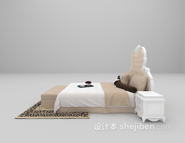 设计本灰色系双人床3d模型下载