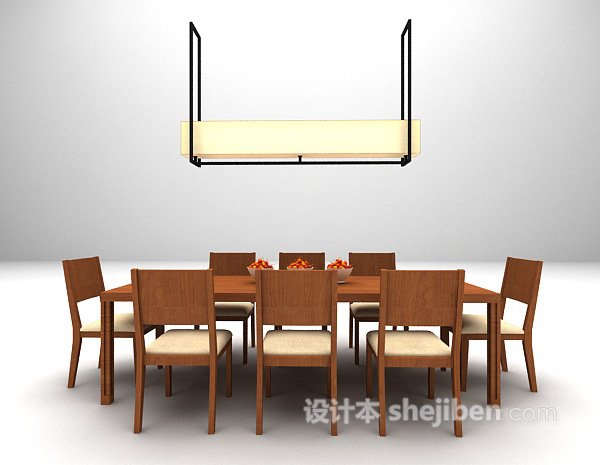 木质长形桌椅3d模型下载