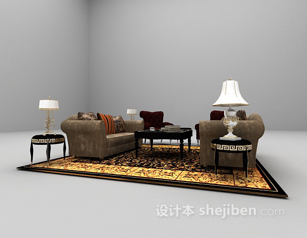 设计本多人沙发组合3d模型下载