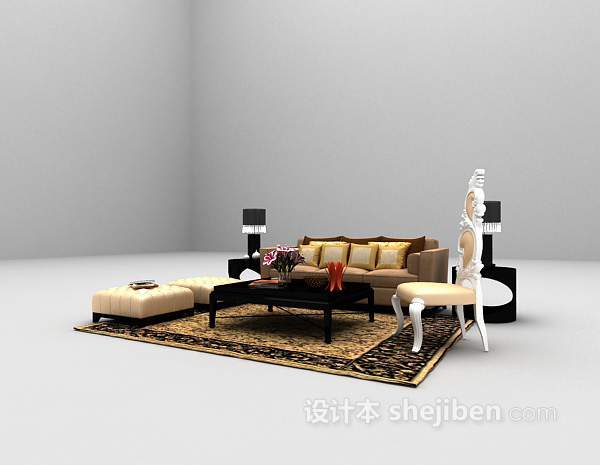 免费灰色组合沙发3d模型下载