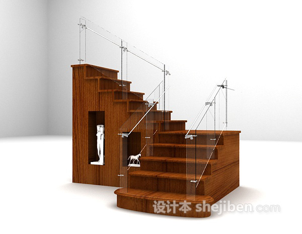 设计本木质楼梯3d模型下载