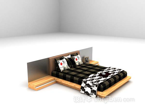 现代风格简约格纹床3d模型下载