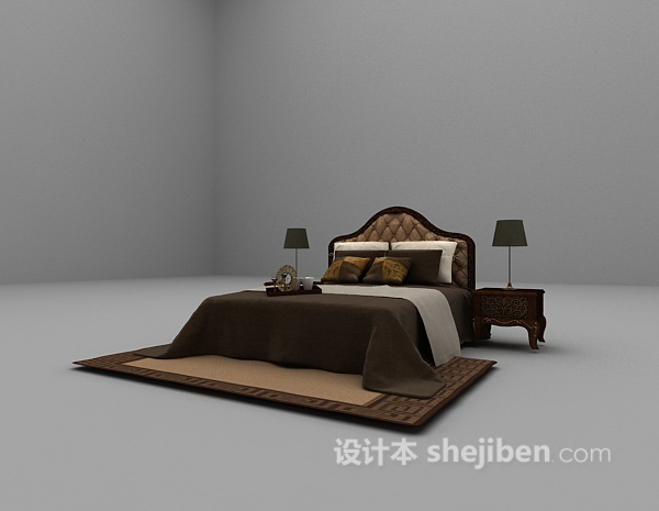免费棕色床具3d模型下载
