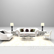 白色欧式组合沙发3d模型下载