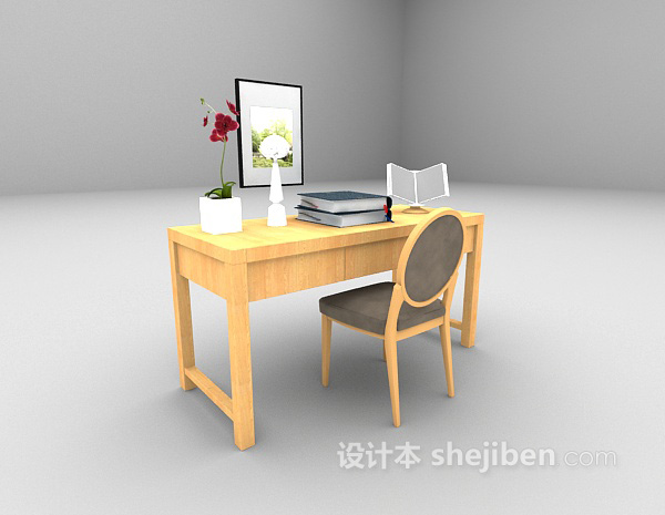 现代风格木质书桌3d模型下载