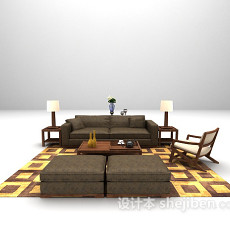 中式风格组合沙发3d模型下载