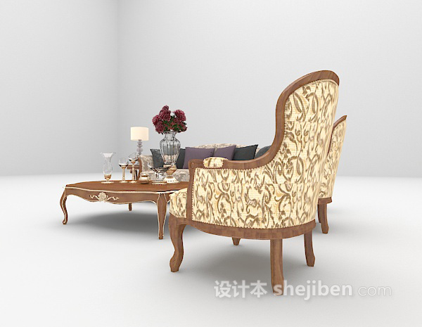 浅色欧式组合沙发3d模型