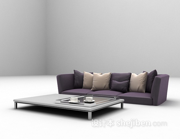 设计本紫色三人沙发3d模型下载