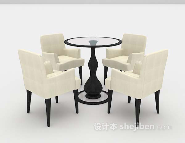 现代风格灰色布艺桌椅3d模型下载