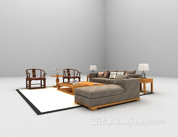 免费木质组合沙发3d模型下载