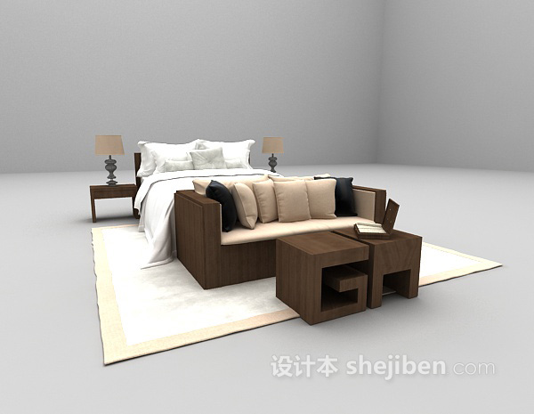 现代风格床沙发组合3d模型下载