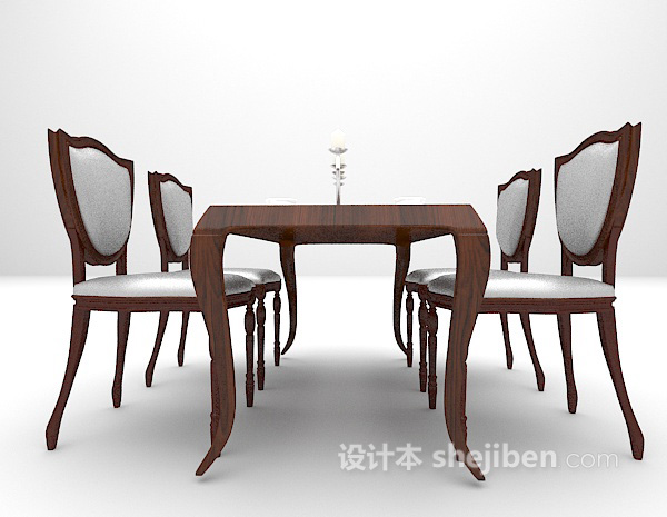 欧式棕色木质餐桌3d模型下载