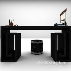中式黑色书桌3d模型下载