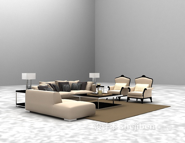 白色沙发组合3d模型下载