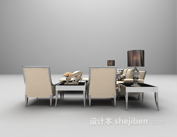 现代风格现代灰色沙发组合3d模型下载