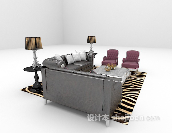 免费欧式沙发椅子组合3d模型下载