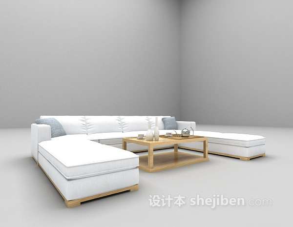 现代风格现代白色木质沙发3d模型下载