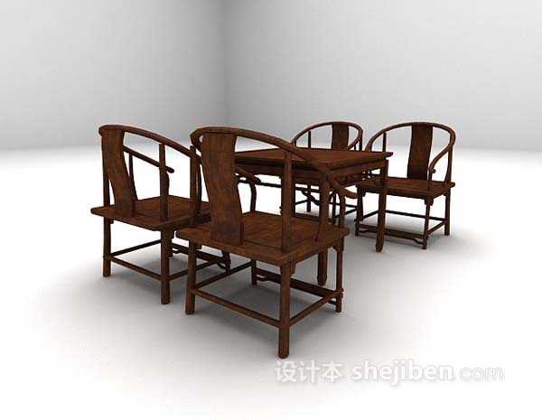 免费棕色中式桌椅组合3d模型下载