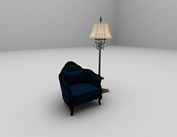 欧式风格欧式蓝色沙发3d模型下载