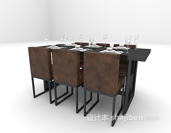 免费现代黑色餐桌组合大全3d模型下载