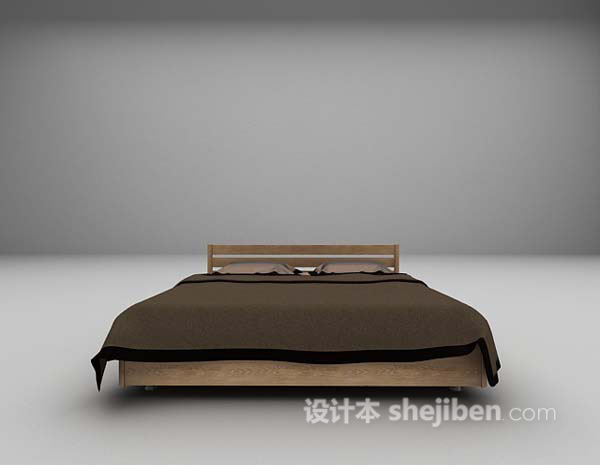 现代棕色双人床3d模型下载
