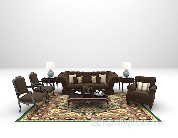 棕色木质沙发3d模型下载