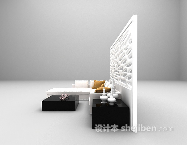 设计本白色田园多人沙发3d模型下载