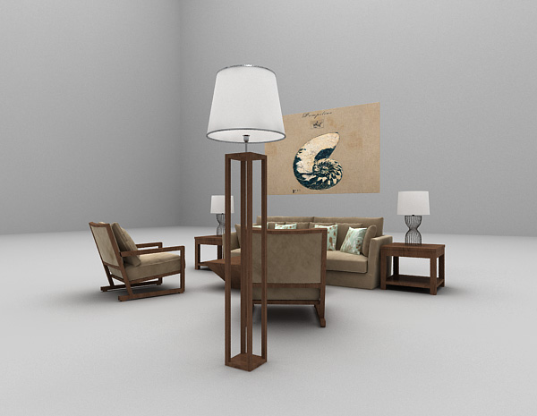 免费木质沙发组合3d模型下载