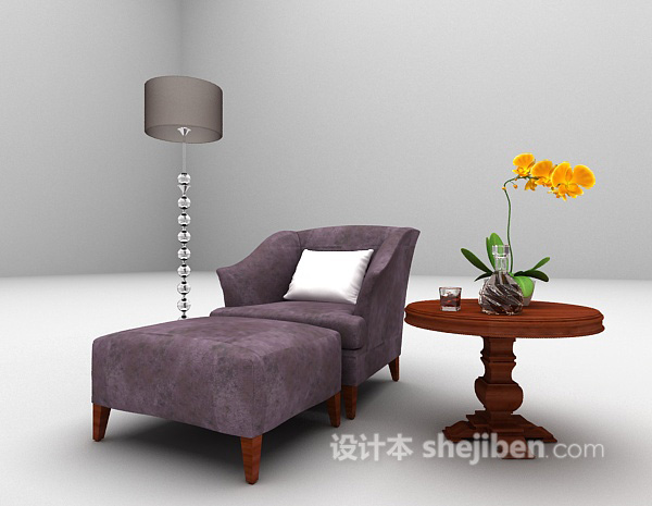 免费紫色布艺沙发3d模型下载