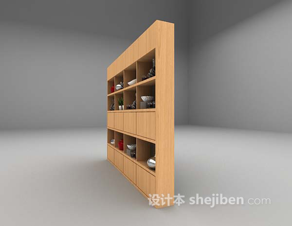 设计本木色展示柜免费3d模型下载