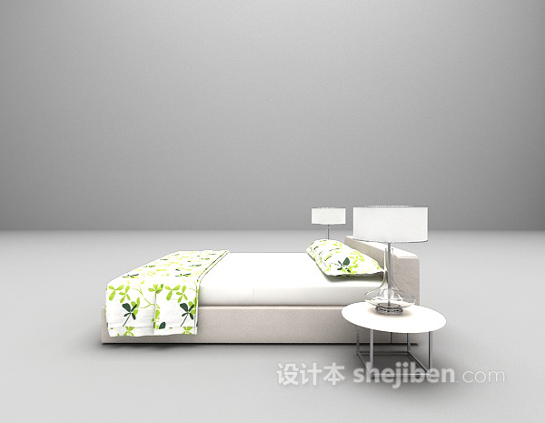 设计本白色床max3d模型下载