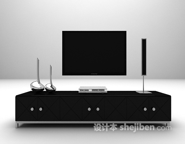 黑色电视柜3d模型下载