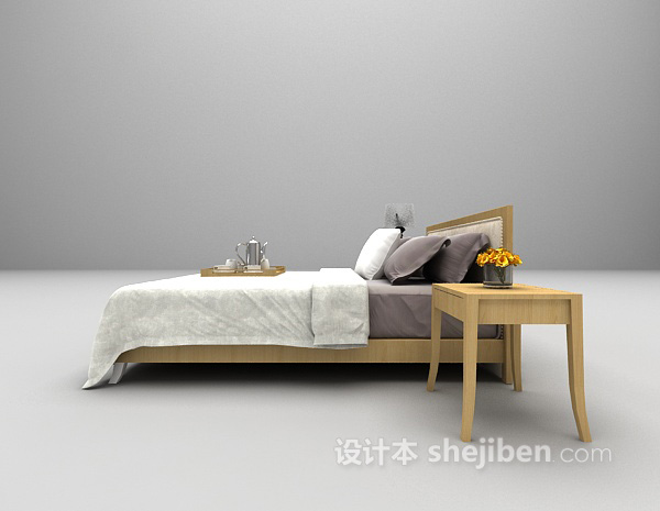 设计本白色木质双人床3d模型下载