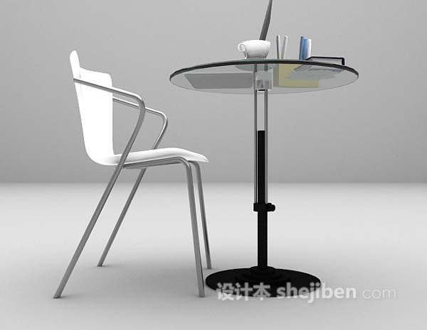 白色桌椅组合3d模型下载