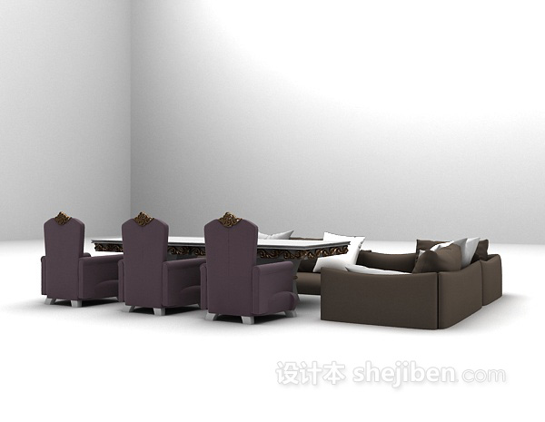 设计本欧式组合沙发椅3d模型下载