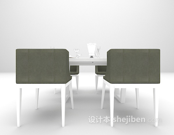 现代白色餐桌3d模型欣赏